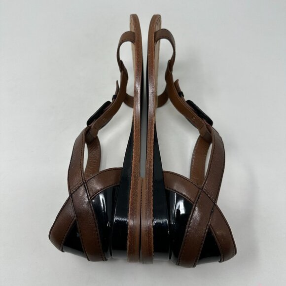 Cole Haan Capri T-Strap Sandals Size 9B Dark Amber Brown Leather - Picture 8 of 13